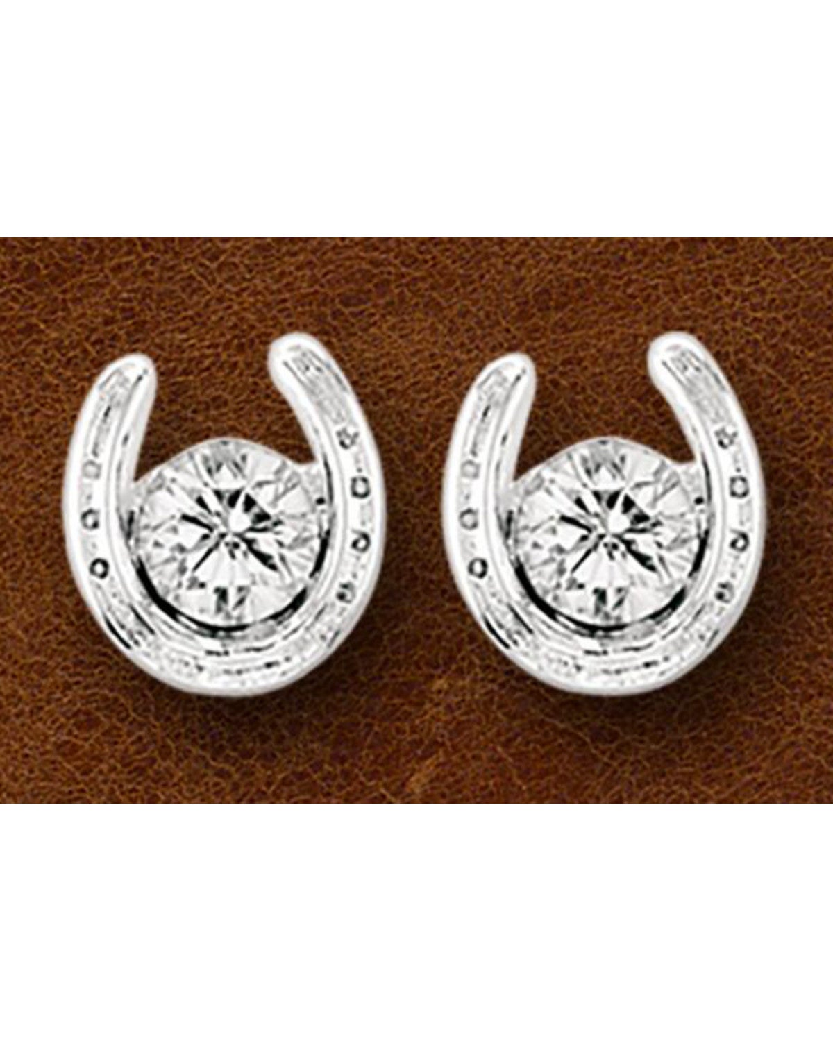 Kelly Herd Sterling Silver Rhinestone Horseshoe Stud Earrings Sheplers
