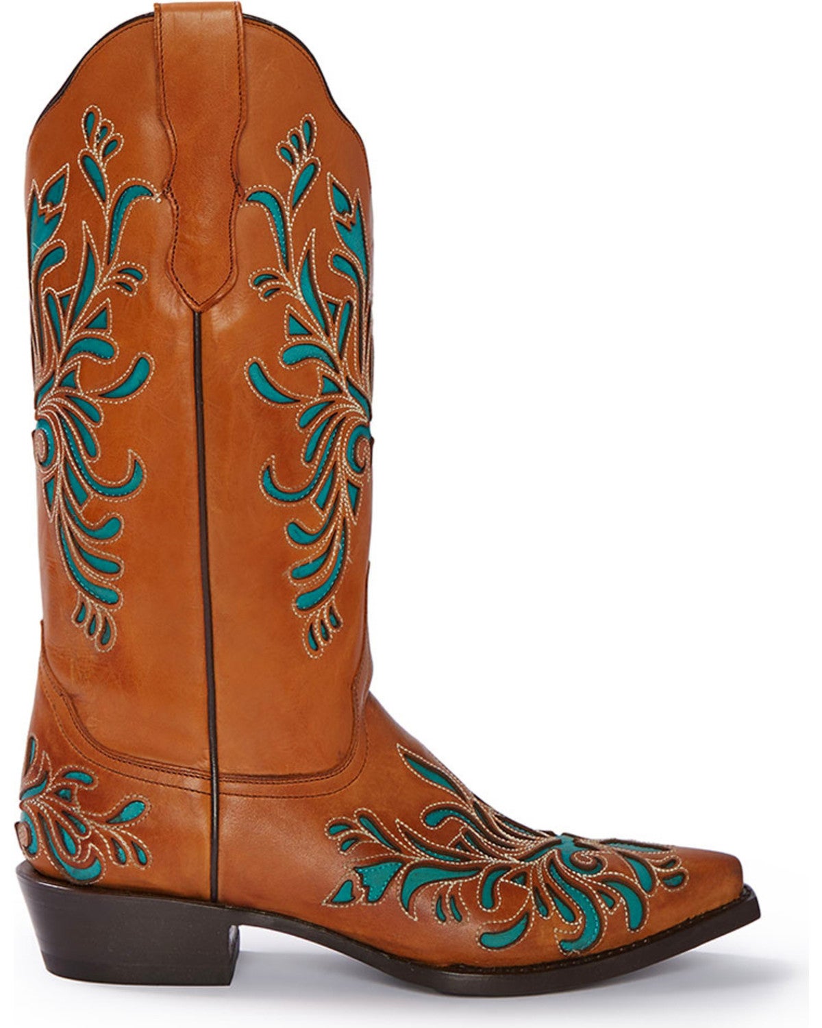 Stetson Women's Burnished Sorrel Turquoise Inlay Western Boots Snip