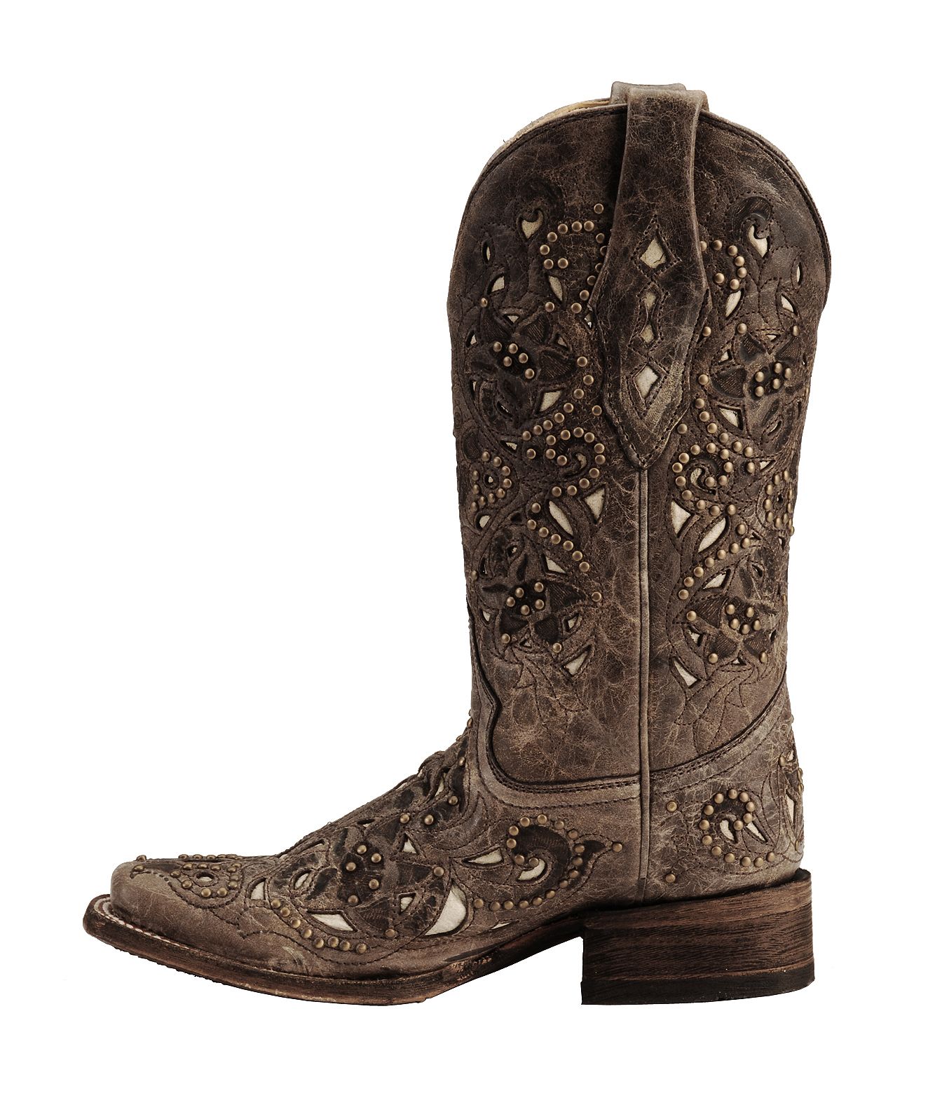 Corral Studded Bone Inlay Crater Cowgirl Boots Square Toe Sheplers