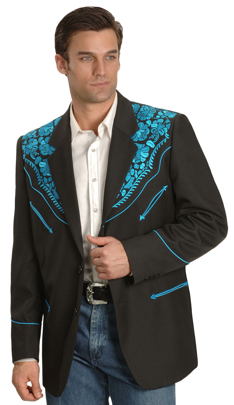 Scully Turquoisehued Floral Embroidered Black Western Jacket Sheplers