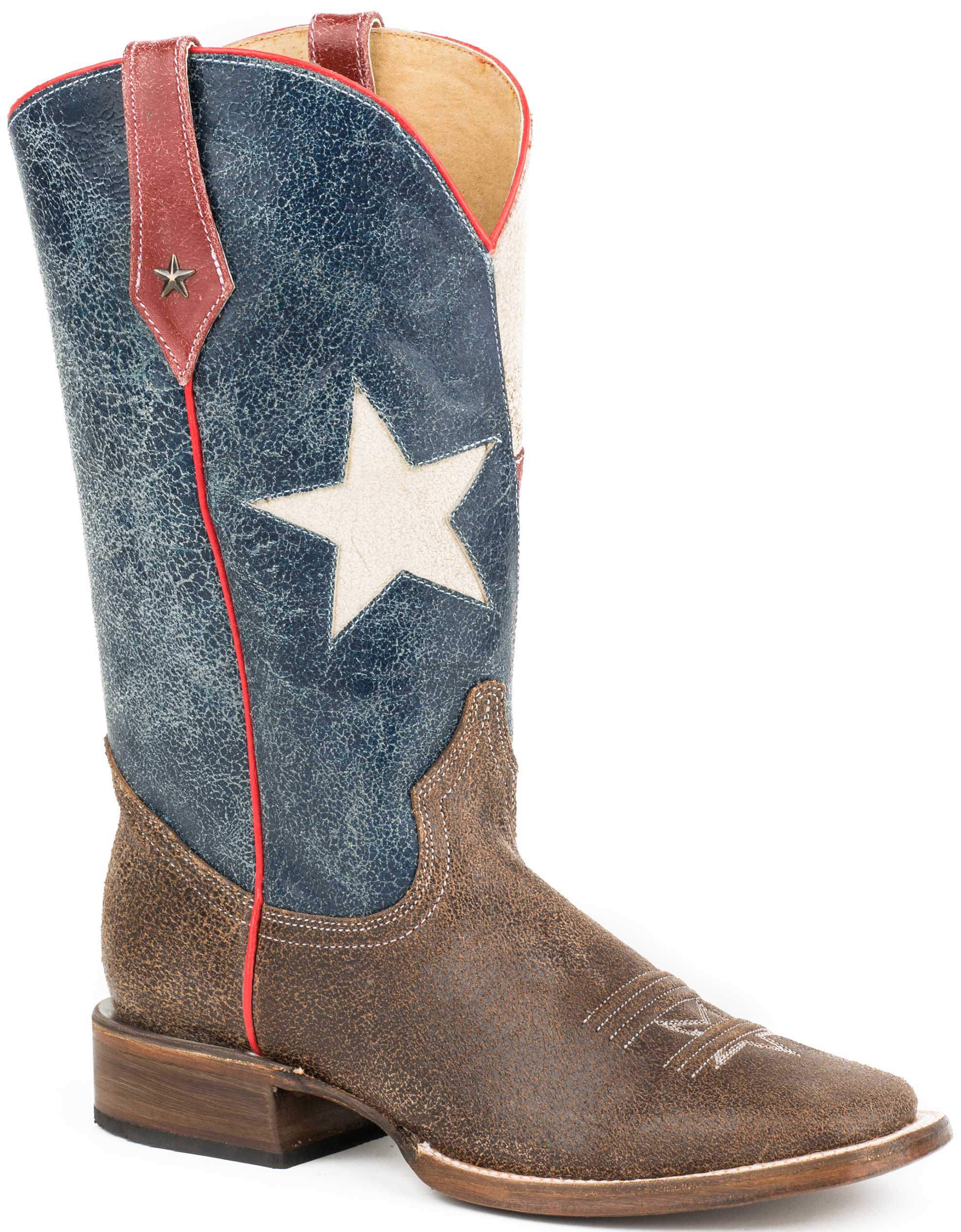 Roper Texas Flag Cowboy Boots - Square Toe, Brown, hi-res