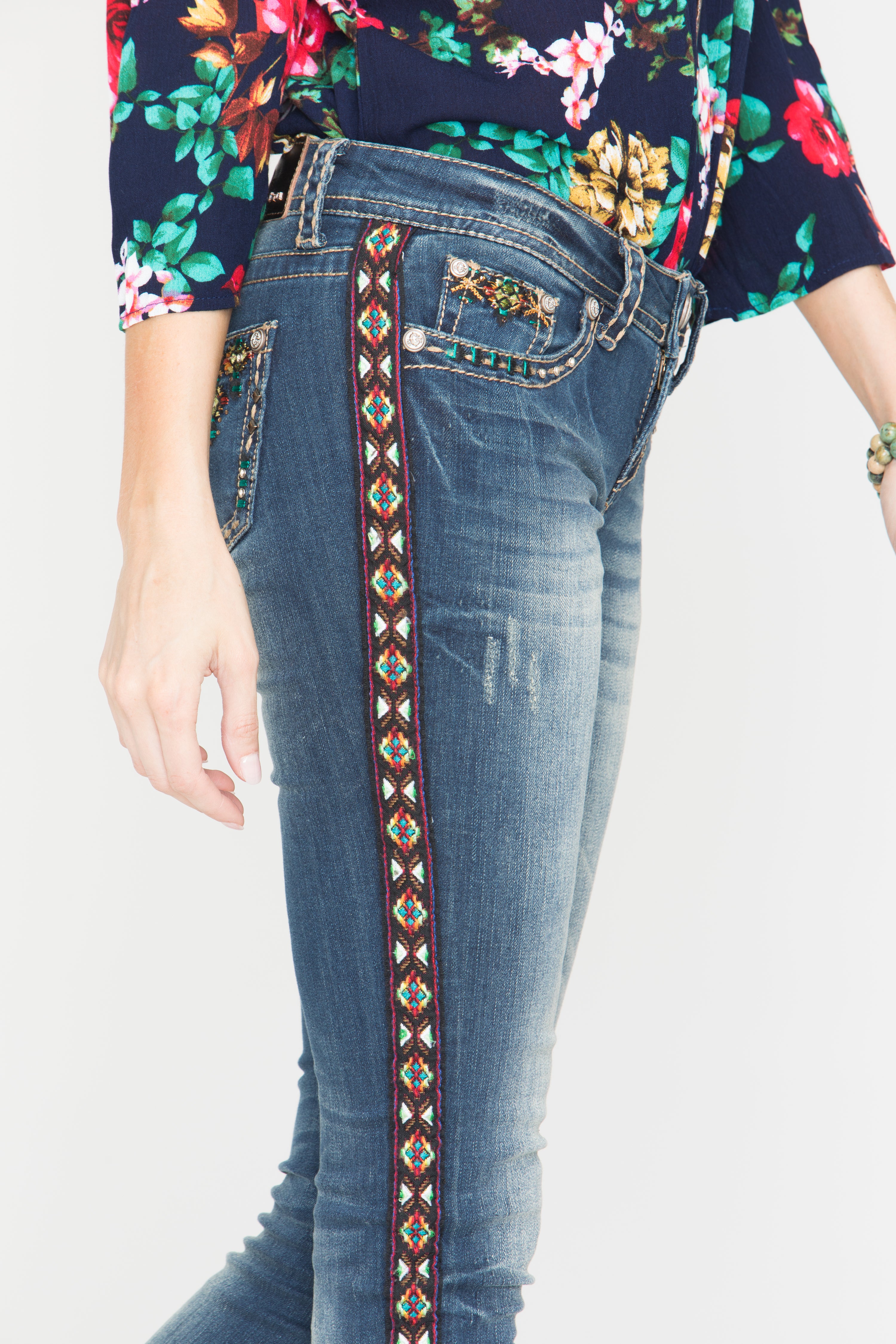 Grace in LA Women's Boho Trim Straight Leg Jeans Sheplers