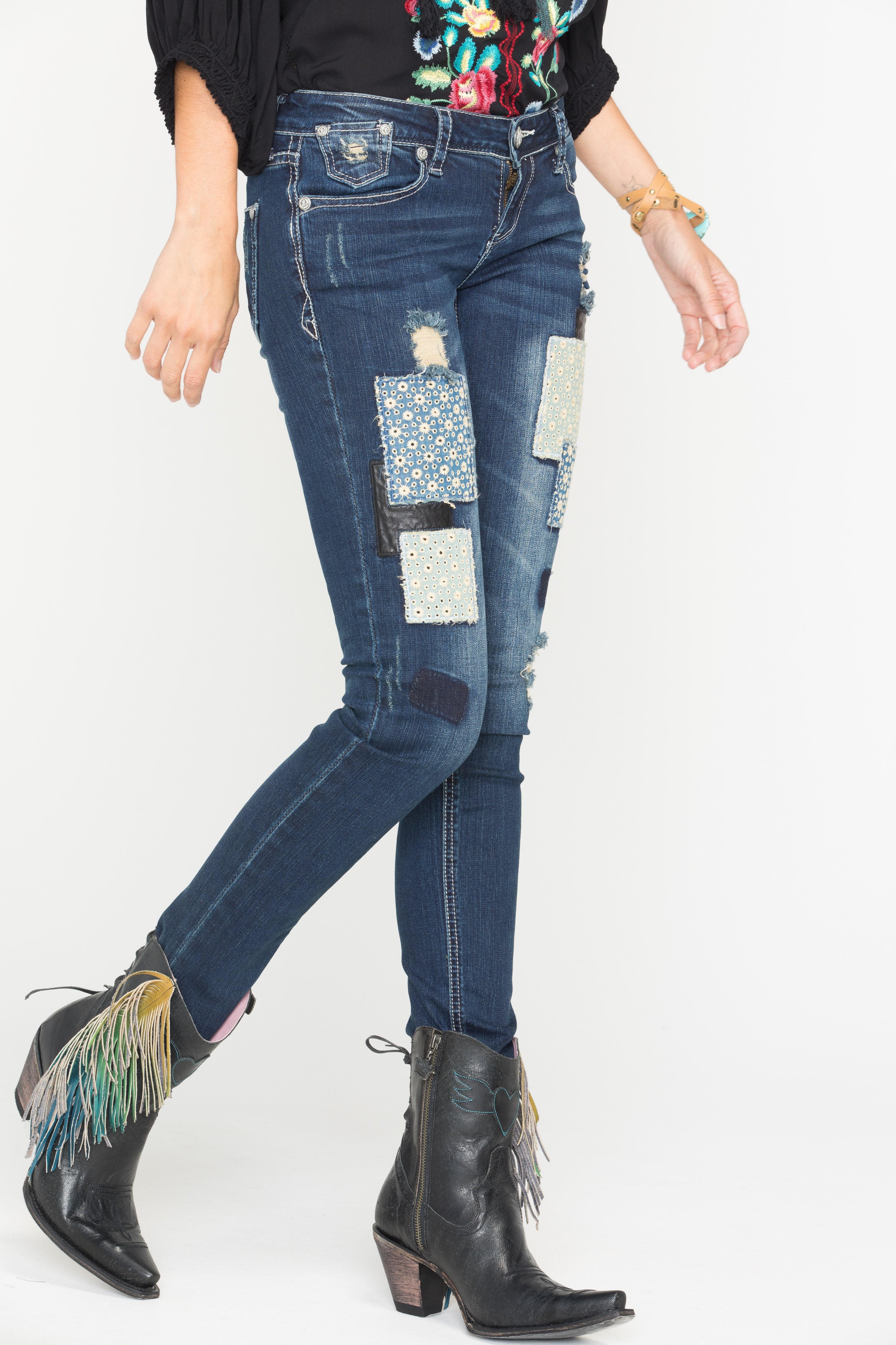 black patchwork jeans