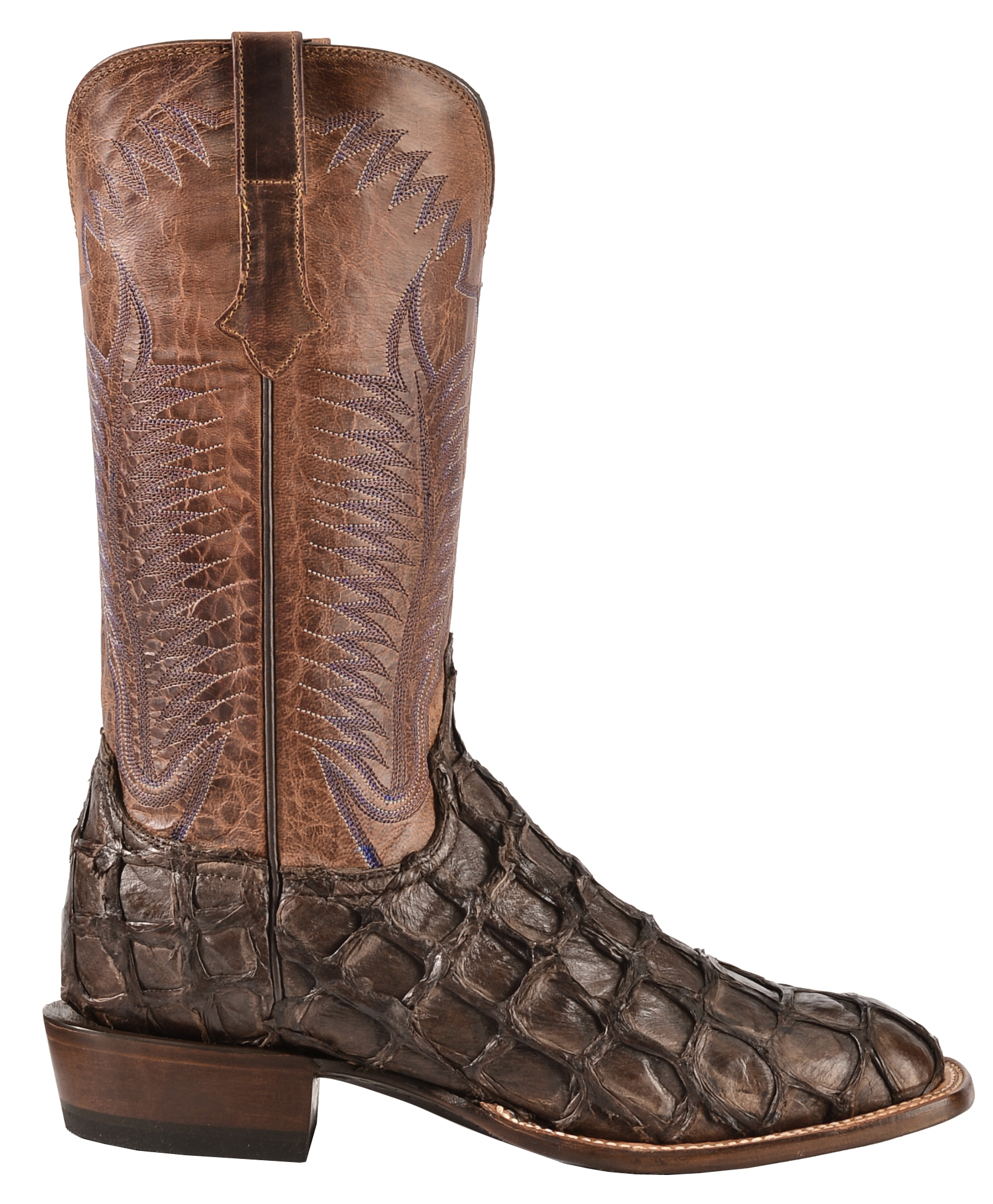 Lucchese Chocolate Brown Brooks Pirarucu Cowboy Boots - Square Toe | Sheplers