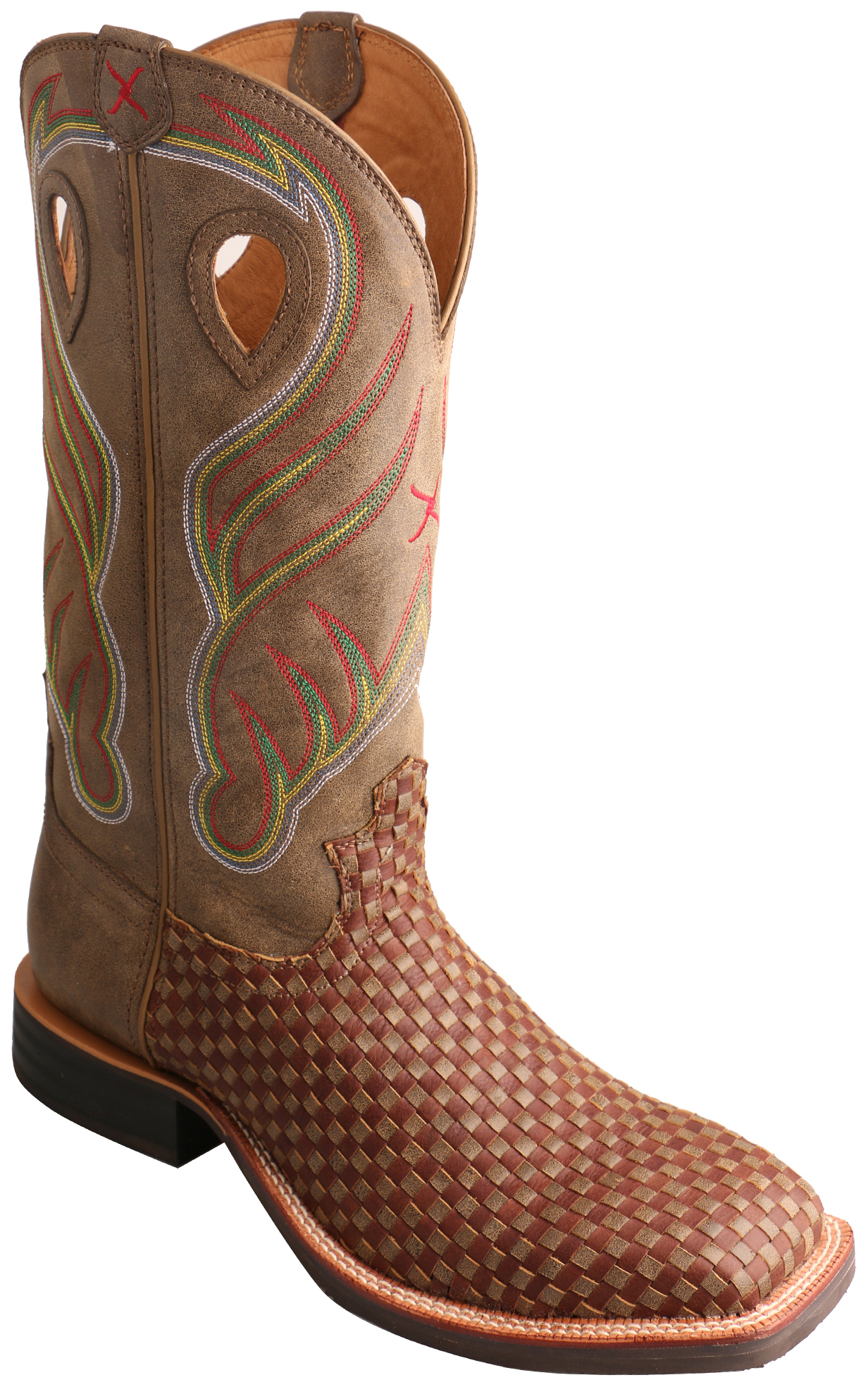 Twisted X Brown Basketweave Ruff Stock Cowboy Boots Square Toe Sheplers