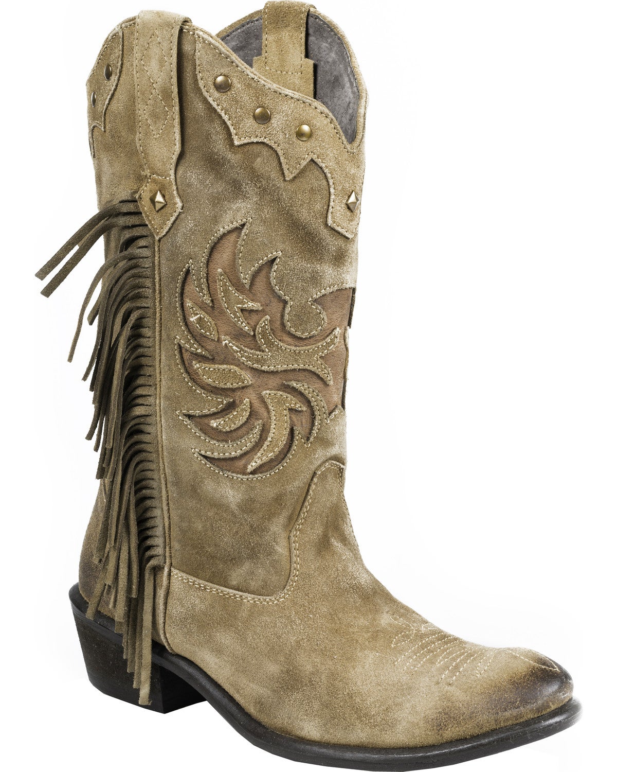 Roper Tan Fringe Cowgirl Boots Round Toe Sheplers