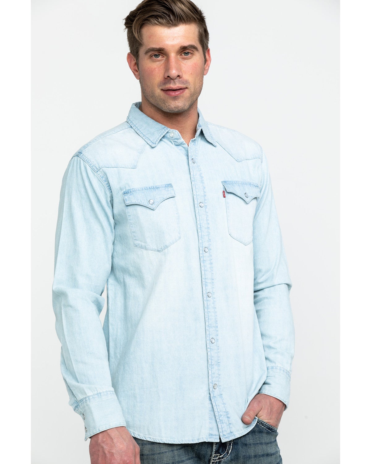 Levi's Men's Washed Blue Denim Long Sleeve Western Shirt Sheplers
