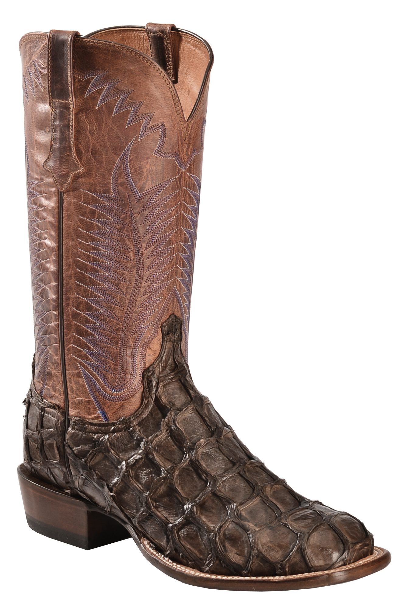Lucchese Chocolate Brown Brooks Pirarucu Cowboy Boots - Square Toe | Sheplers