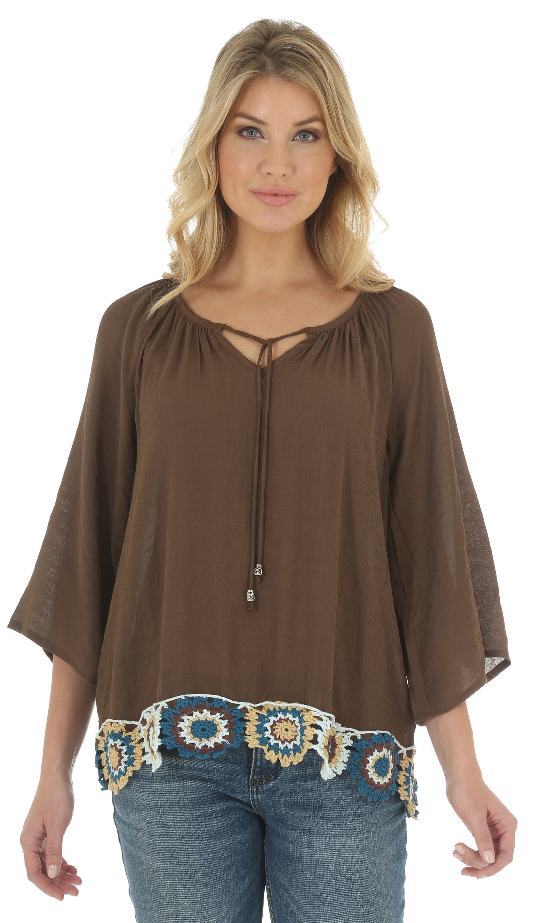 Wrangler Women's Swing Top with Braided Tie and Embroidery Sheplers