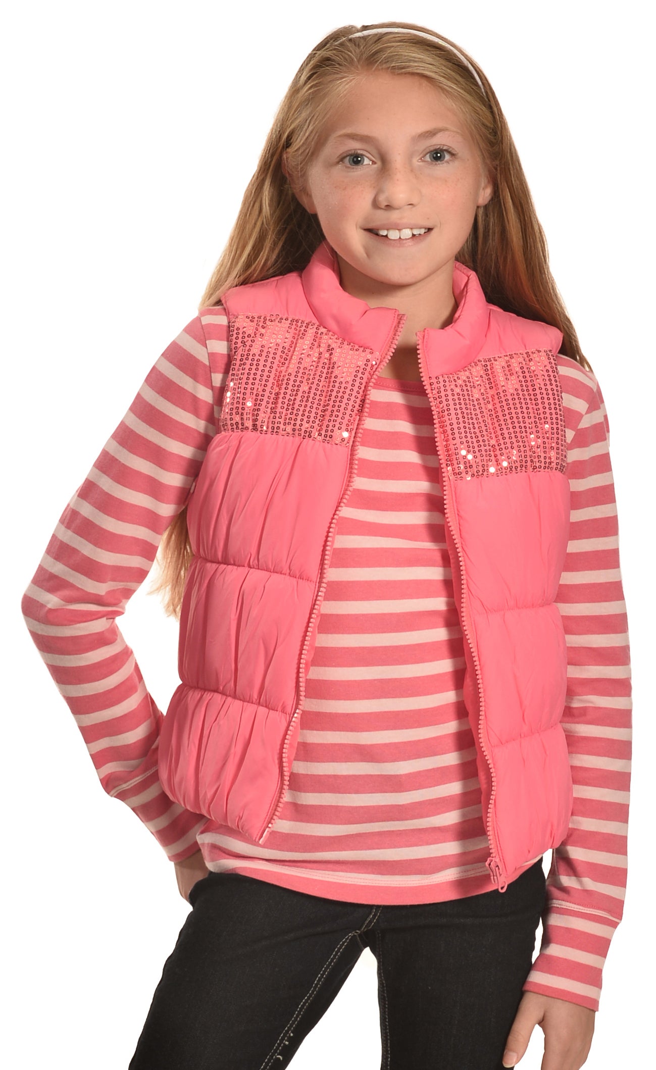 Derek Heart Girls' Pink Puffy Vest Long Sleeve Tee Combo | Sheplers