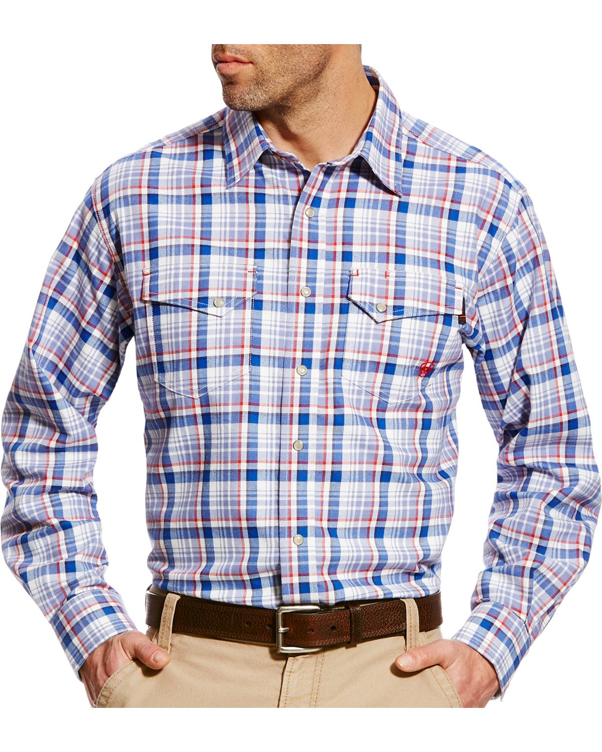Ariat Men's Karnes Blue Multi FR Plaid Snap Work Shirt | Sheplers
