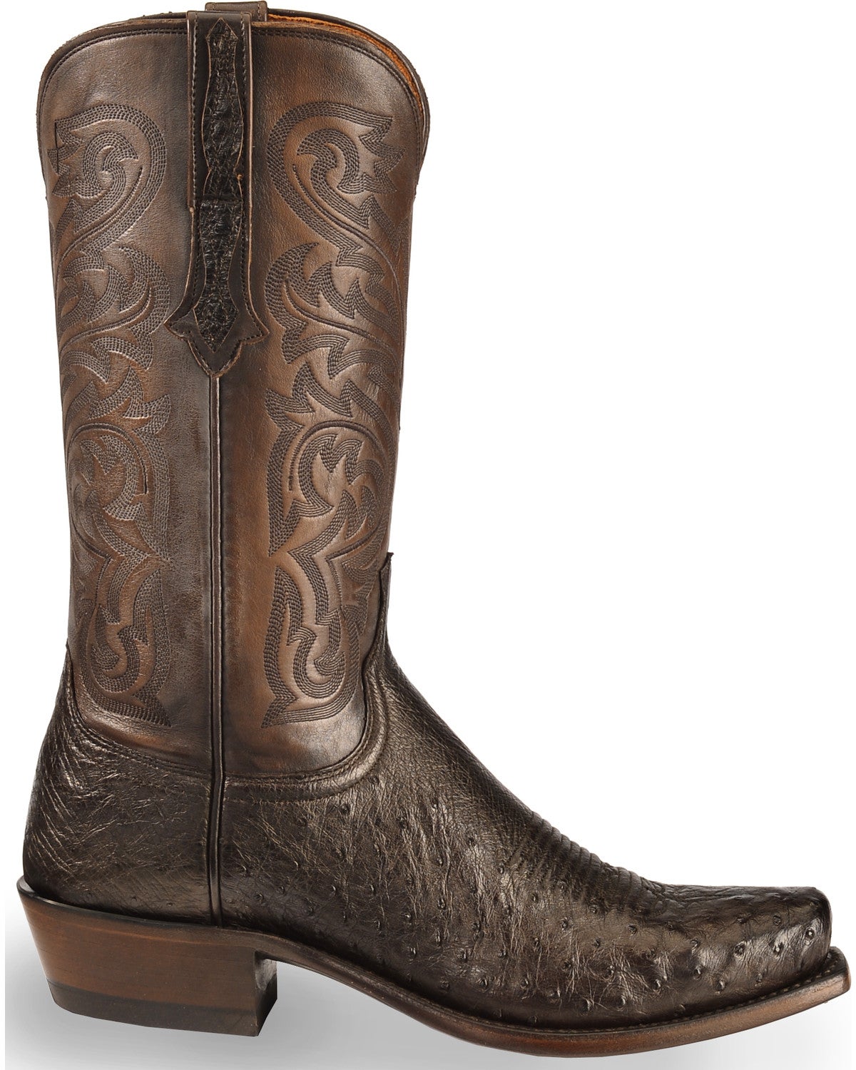 Lucchese Men's Dark Brown Nathan Smooth Ostrich Boots - Narrow Square
