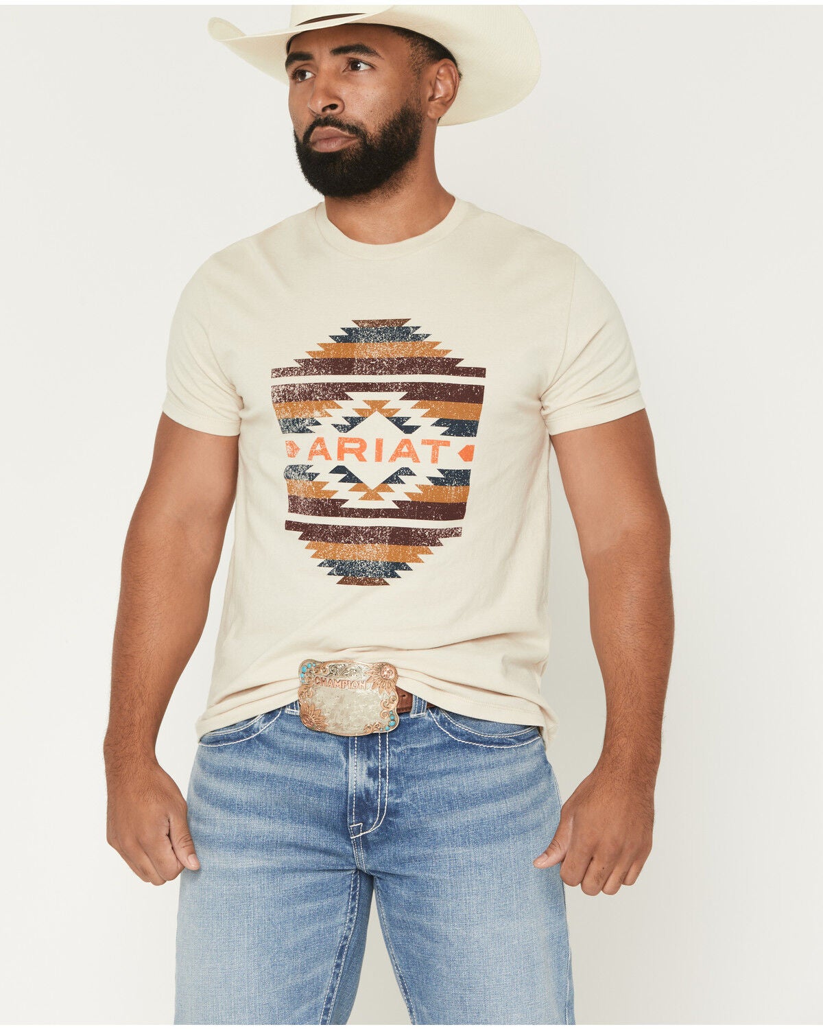 Image #1 - Ariat Men's Zapoteco Geo Print Short Sleeve Graphic T-Shirt, Natural, hi-res