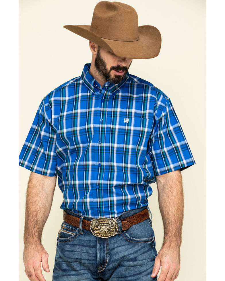 Cinch Men's Royal Blue Plaid Short Sleeve Western Shirt | Sheplers