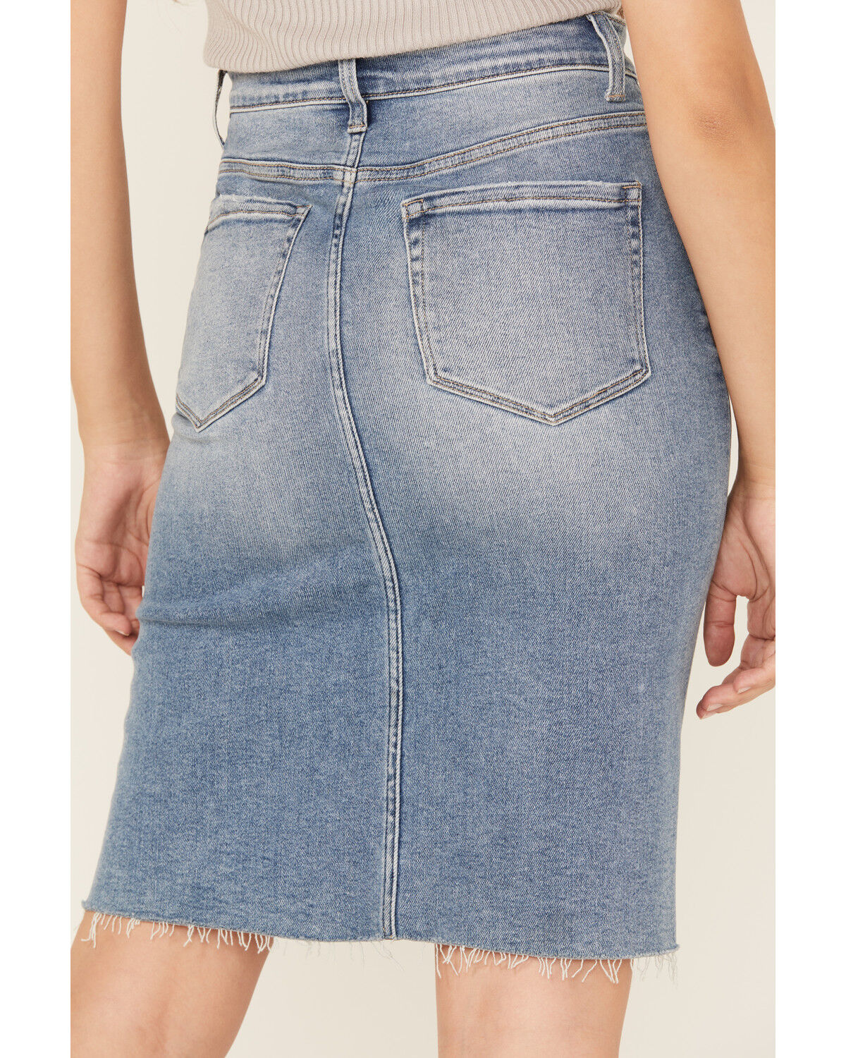 Image #4 - Flying Monkey Women's Raw Hem Medium Wash Denim Midi Skirt, Blue, hi-res