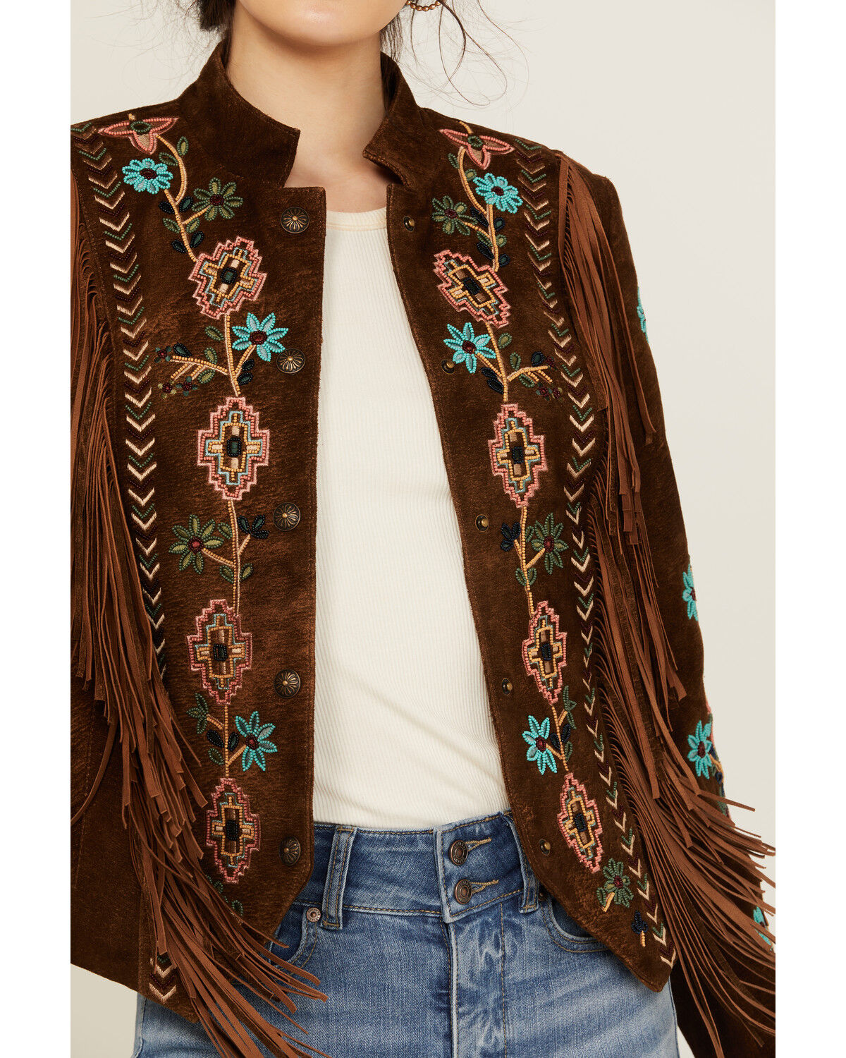 Image #3 - Scully Women's Floral Beaded Leather Jacket, , hi-res