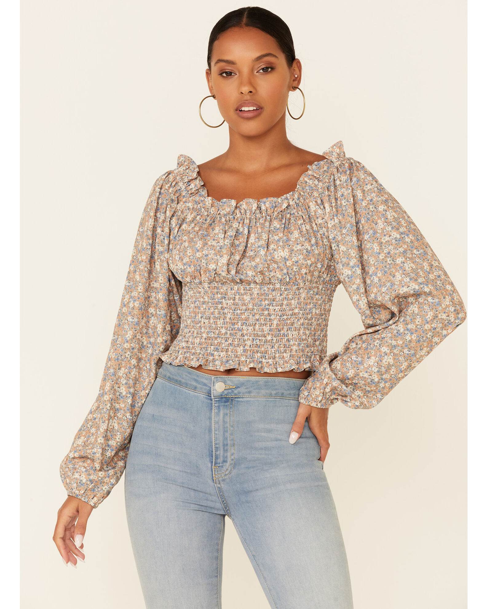 Long sleeve peasant crop top store