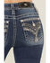 Image #2 - Miss Me Women's Dark Wash Mid Rise Embroidered Pocket Bootcut Stretch Denim Jeans, Dark Wash, hi-res