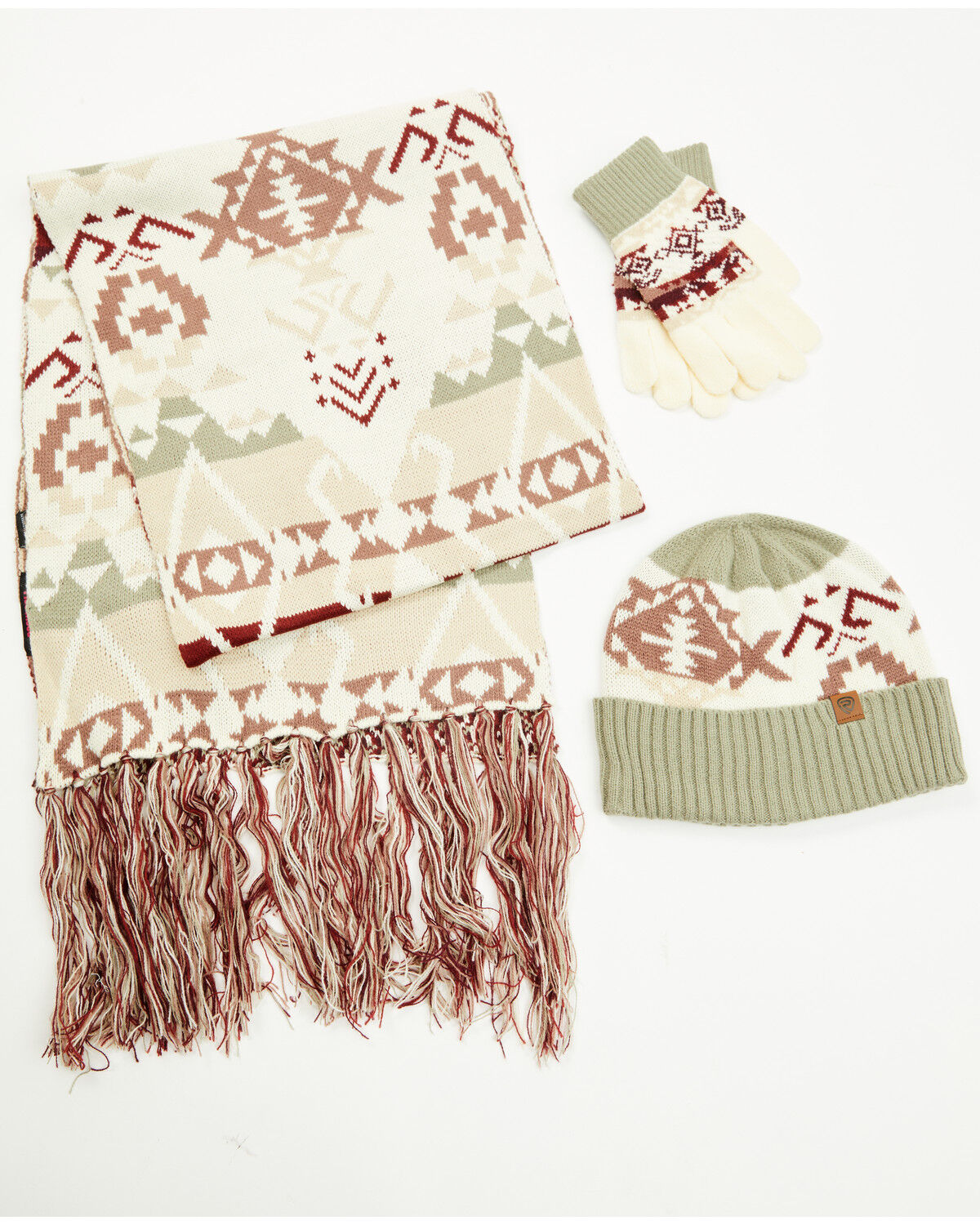 Image #2 - Panhandle Women's Southwestern Print Scarf Set - 3 Piece, Tan, hi-res