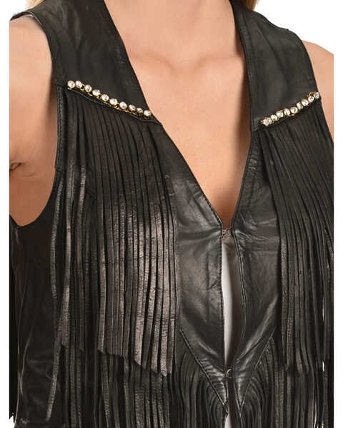 Kobler Leather Women's Yucaipa Fringe & Rhinestone Leather Vest, Black, hi-res