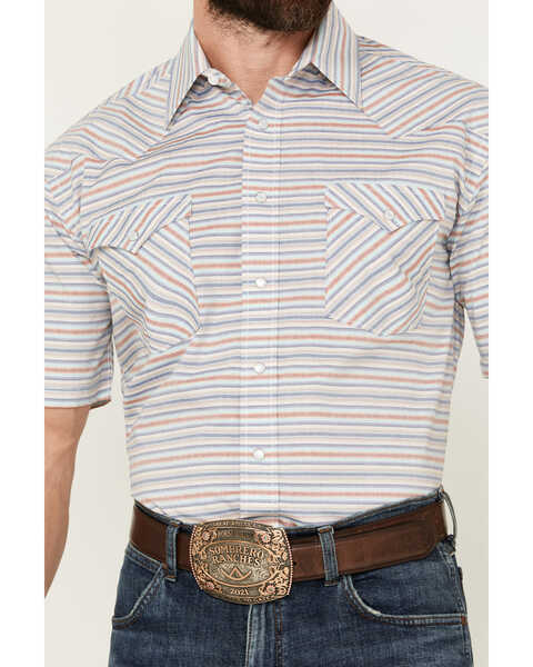Image #3 - Panhandle Men's Serape Striped Short Sleeve Pearl Snap Western Shirt , Cream, hi-res