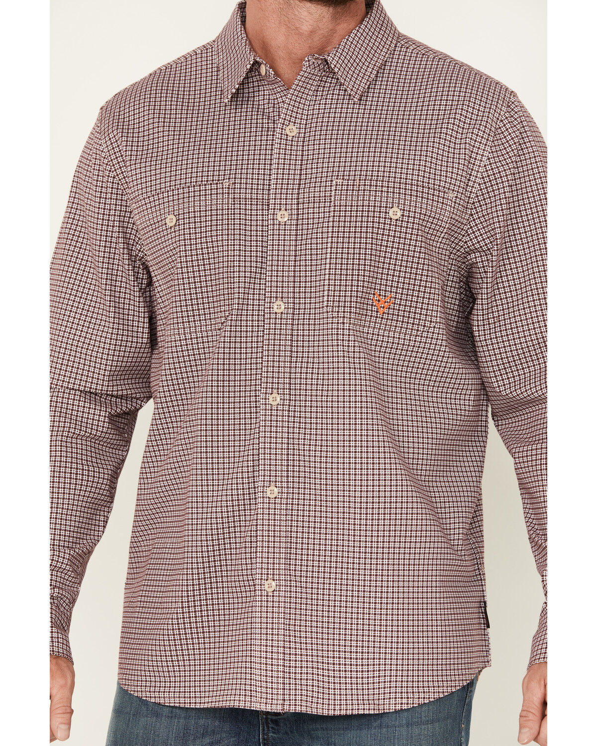 Image #3 - Hawx Men's FR Lightweight Printed Long Sleeve Button-Down Stretch Work Shirt, Red, hi-res