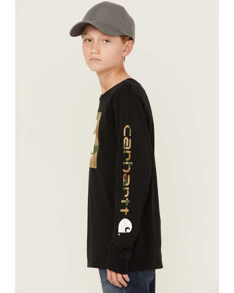 Image #1 - Carhartt Boys' Camo Logo Long Sleeve T-Shirt, Black, hi-res