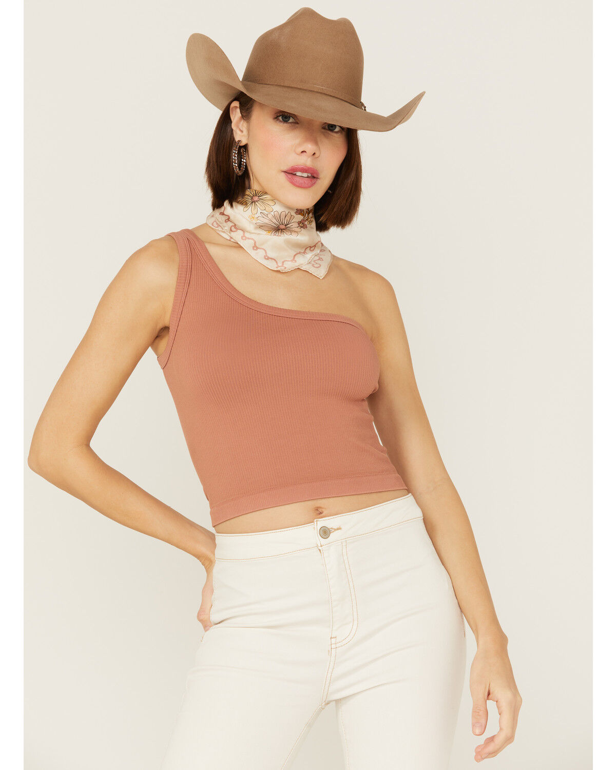 Image #1 - Fornia Women's Top One Cedar Wood One Shoulder Ribbed Cami Top, Mauve, hi-res