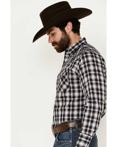 Image #2 - Ely Walker Men's Plaid Print Long Sleeve Pearl Snap Western Shirt, Black, hi-res