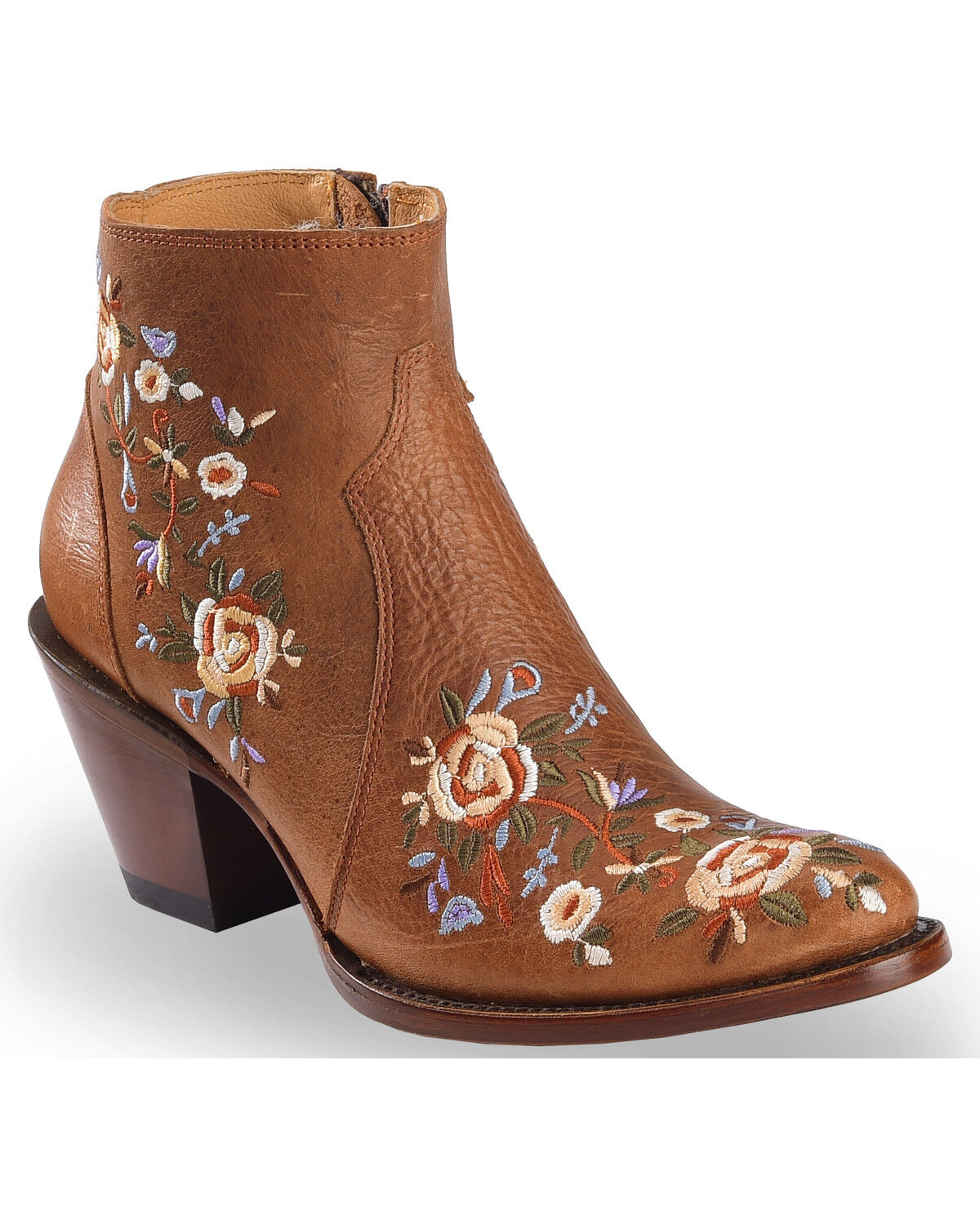 Image #1 - Shyanne Women's Millie Floral Embroidered Booties - Round Toe, Brown, hi-res
