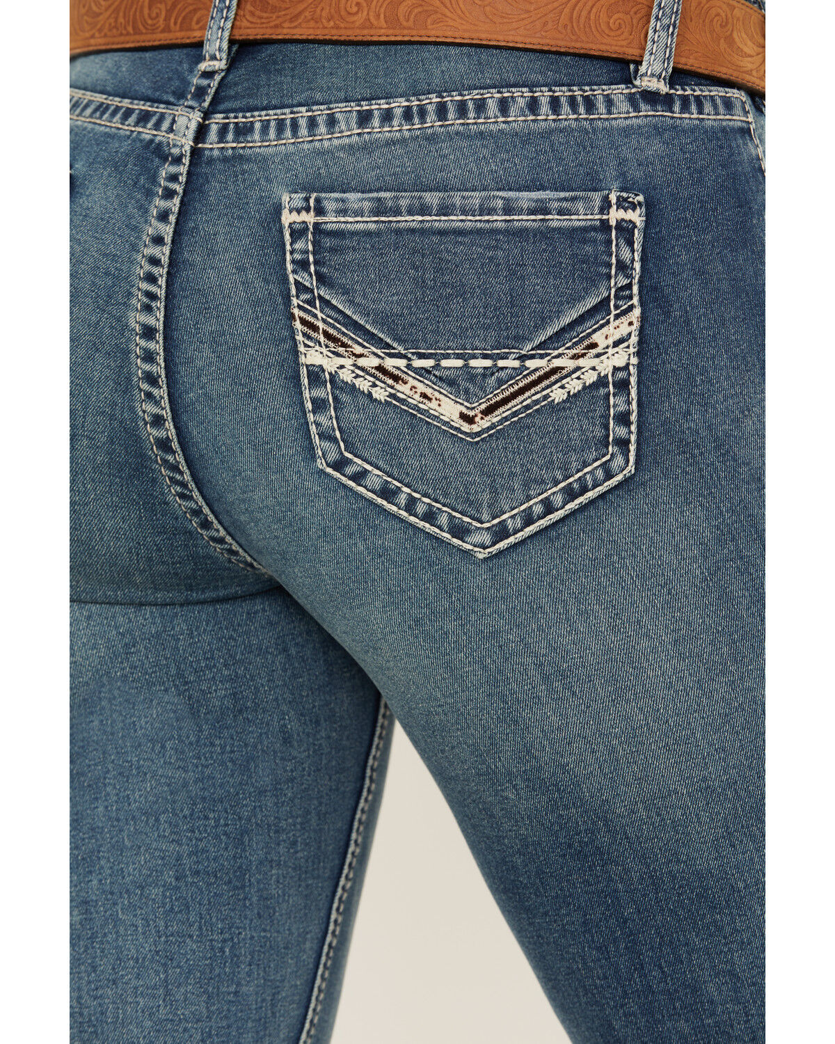 Image #2 - Rock & Roll Denim Women's Medium Wash Mid Rise Bootcut Extra Stretch Riding Jeans, Medium Wash, hi-res