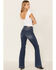 Cello Women's Tinsley High Rise 5-Button Released Hem Flare Jeans , Blue, hi-res