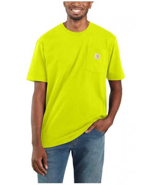 Image #1 - Carhartt Men's Loose Fit Heavyweight Logo Pocket Work T-Shirt, Bright Green, hi-res
