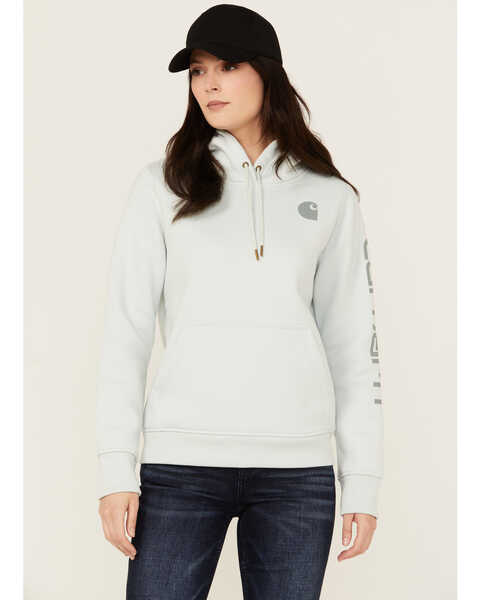 Image #1 - Carhartt Women's Relaxed Fit Midweight Logo Graphic Hoodie , Seafoam, hi-res
