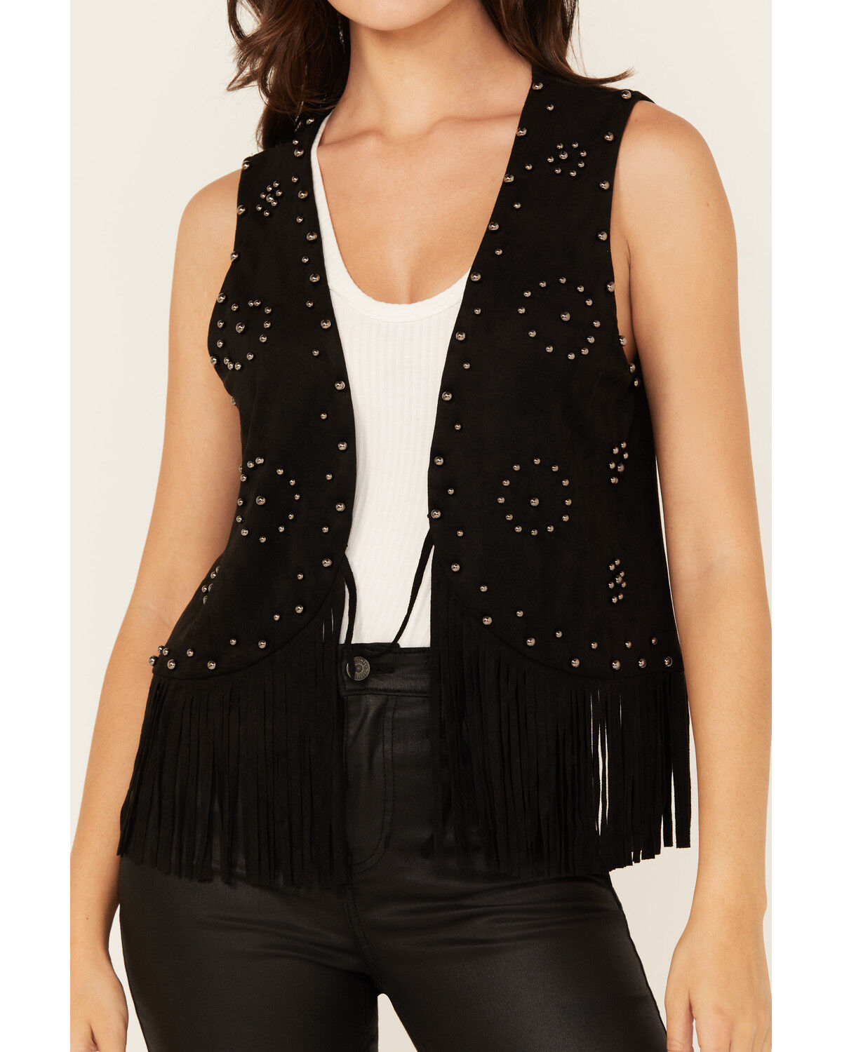 Image #3 - Vocal Women's Studded Faux Suede Vest, Black, hi-res