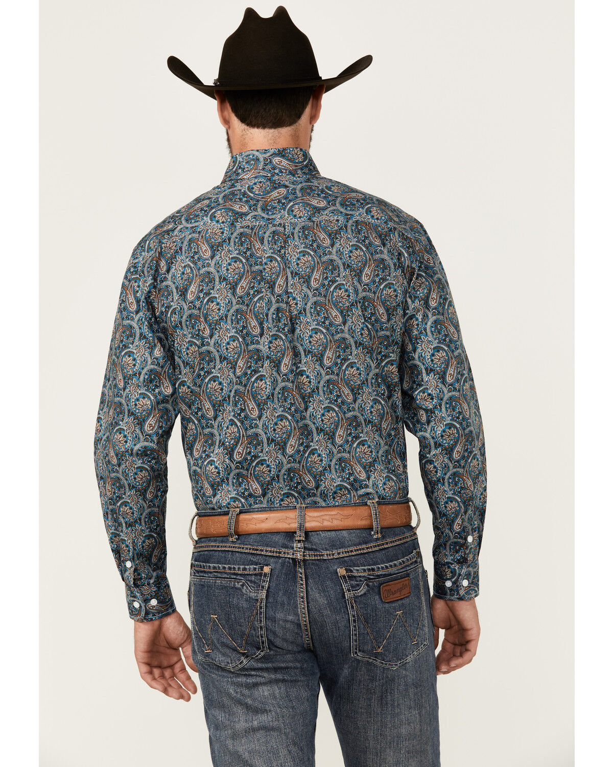 Image #4 - Rough Stock by Panhandle Men's Paisley Print Long Sleeve Button-Down Western Shirt, Navy, hi-res