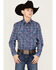 Rough Stock by Panhandle Boys' Paisley Stripe Wallpaper Print Long Sleeve Pearl Snap Shirt, Navy, hi-res