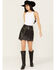 Image #1 - Rock & Roll Denim Women's Faux Leather Studded Mini Skirt , Black, hi-res