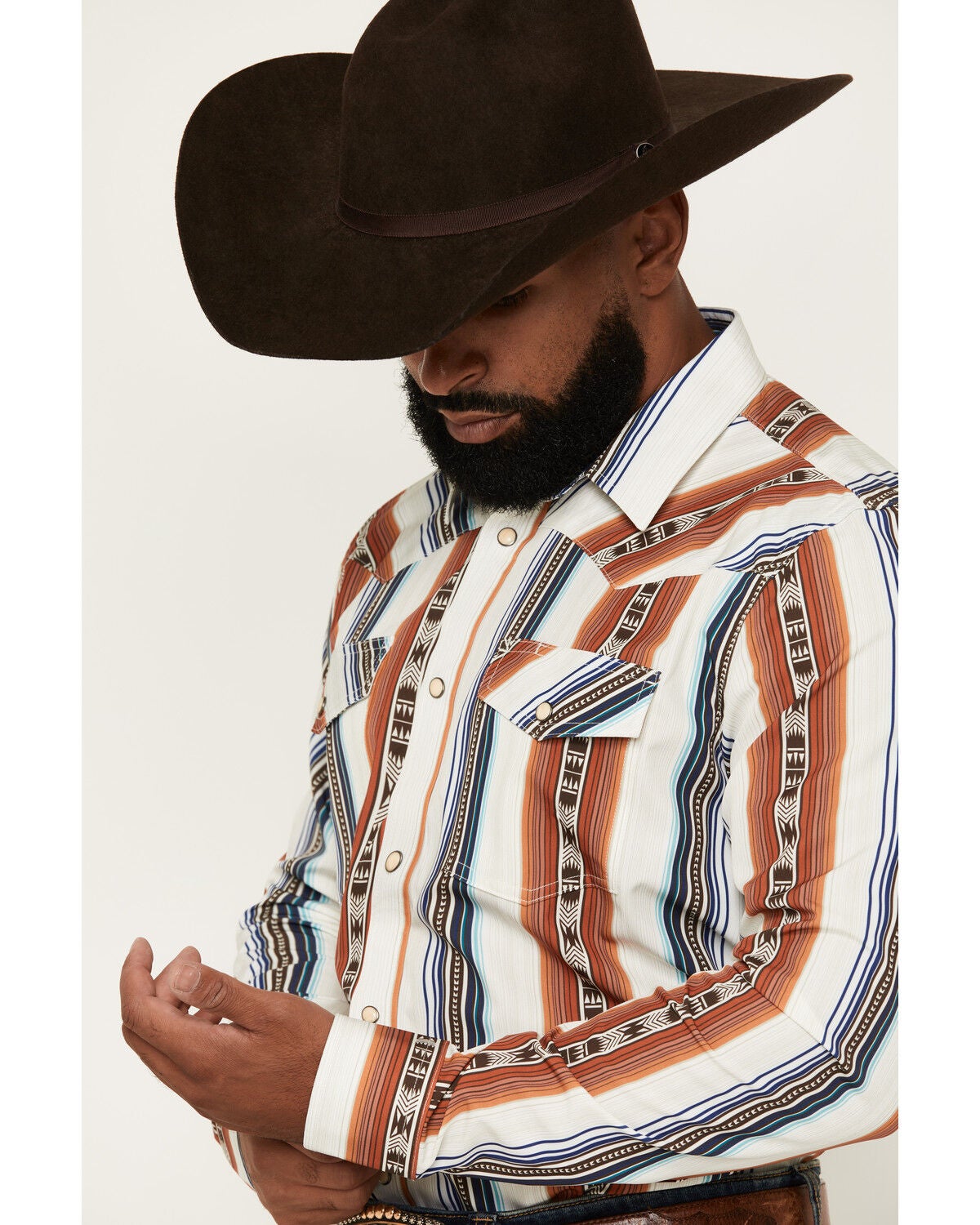 Image #2 - RANK 45&reg; Men's Rodeo Tech 2.0 Rider Striped Print Long Sleeve Snap Stretch Performance Shirt, Ivory, hi-res