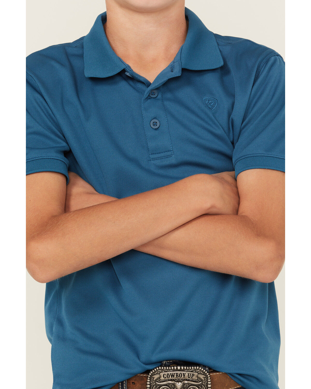 Image #3 - Ariat Boys' Tek Short Sleeve Button-Down Polo Shirt, Blue, hi-res