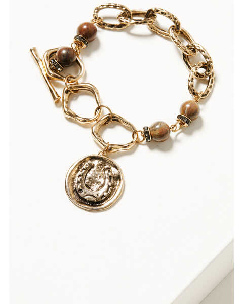 Image #1 - Shyanne Women's Summer Moon Antique Gold T-Bar Chain Bracelet , Gold, hi-res