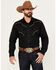 Image #1 - Rock 47 by Wrangler Men's Embroidered Long Sleeve Western Snap Shirt, Black, hi-res
