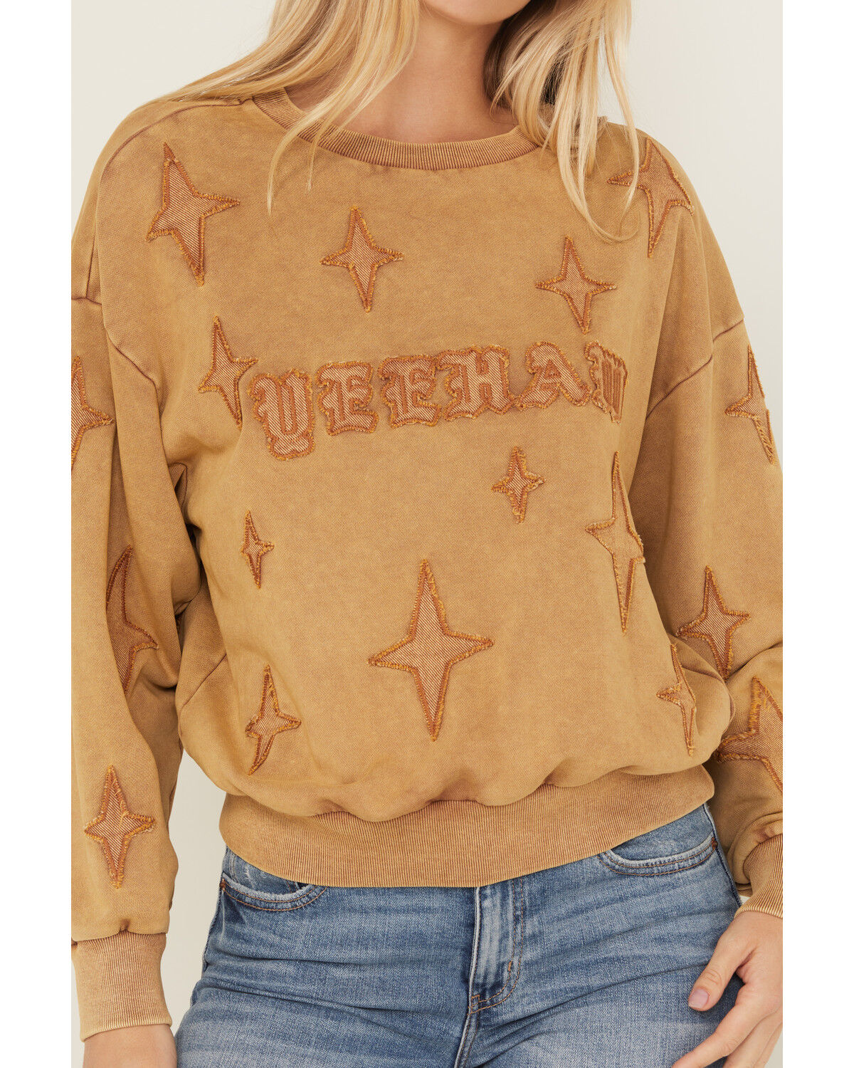 Image #3 - Blue B Women's Yeehaw Crewneck, Taupe, hi-res