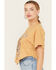 Image #2 - Youth in Revolt Women's Moto Seamed Cropped Graphic Tee, Mustard, hi-res