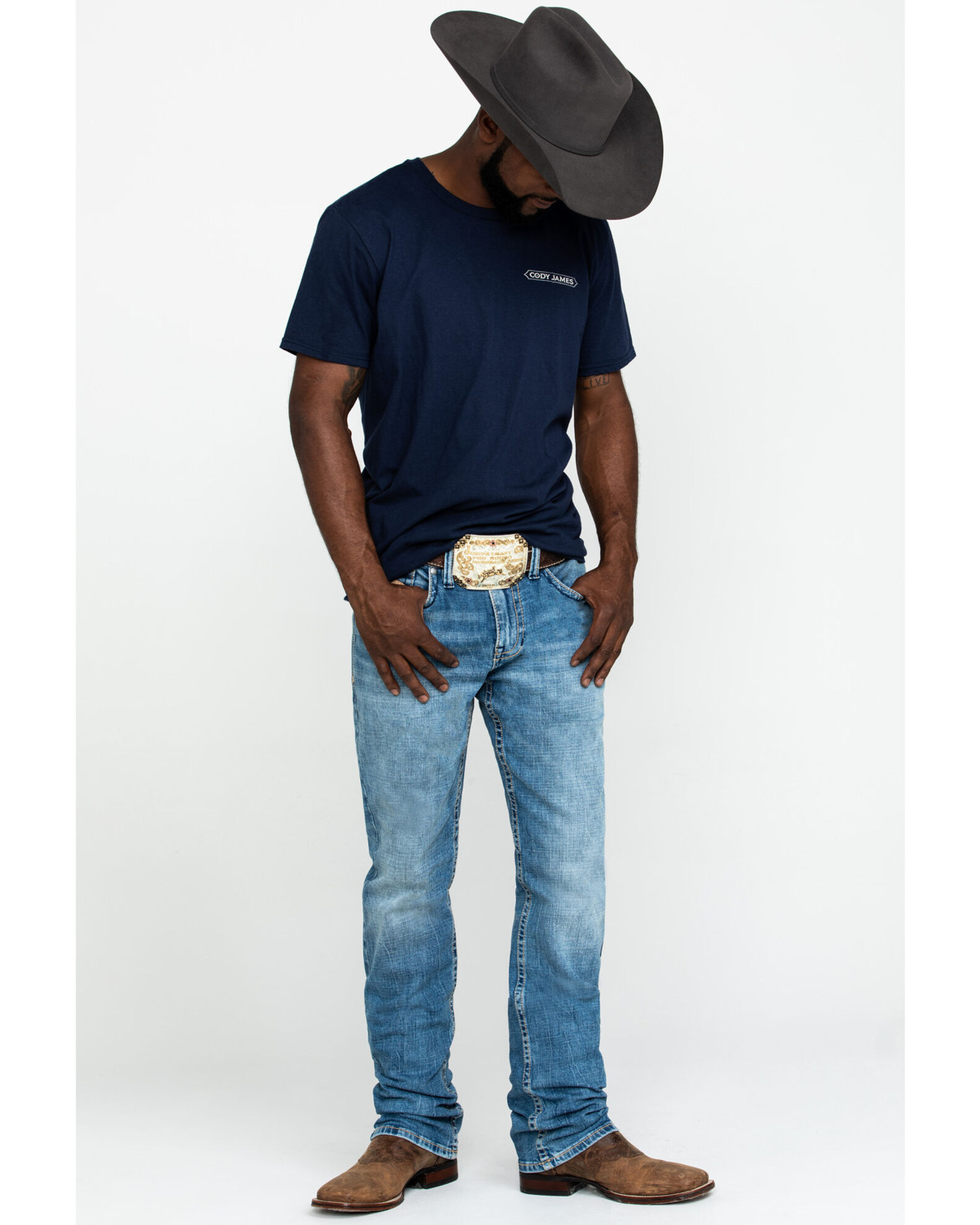 Product Name: Cody James Men's Clover Leaf Light Wash Slim Straight Stretch  Denim Jeans