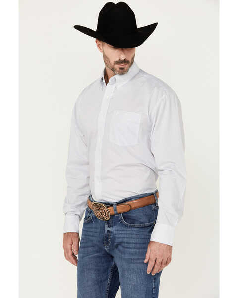 Image #3 - Wrangler Men's Classics Geo Print Long Sleeve Button-Down Western Shirt - Tall , White, hi-res