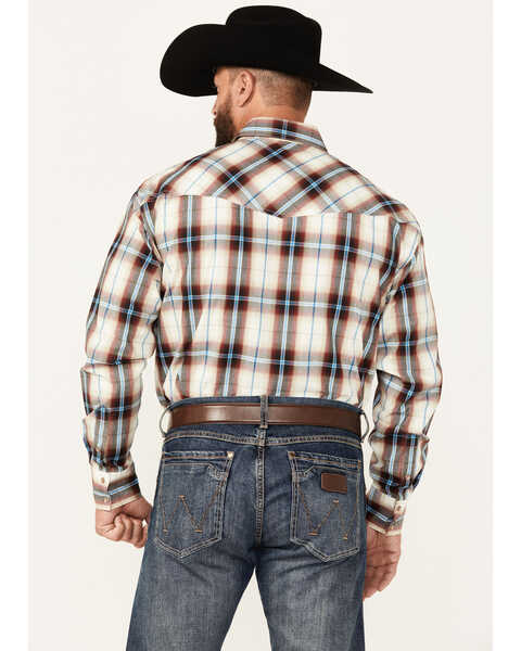 Image #4 - Roper Men's Amarillo Plaid Print Long Sleeve Pearl Snap Western Shirt, Dark Red, hi-res