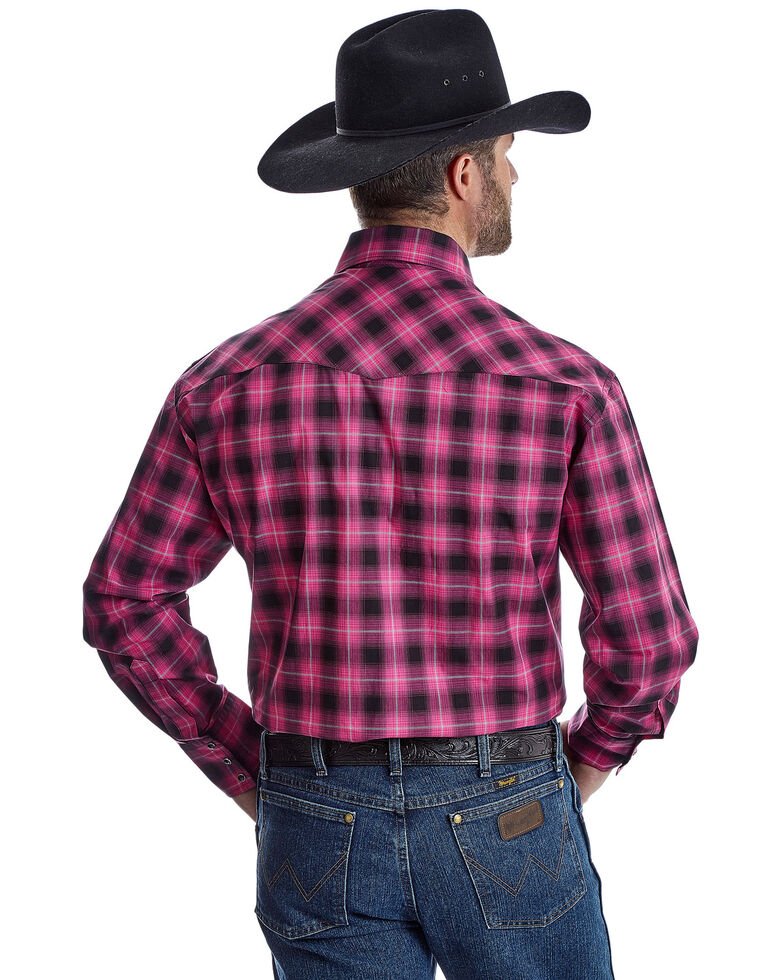 Wrangler Men S Tough Enough To Wear Pink Large Plaid Long Sleeve Western Shirt Big Sheplers