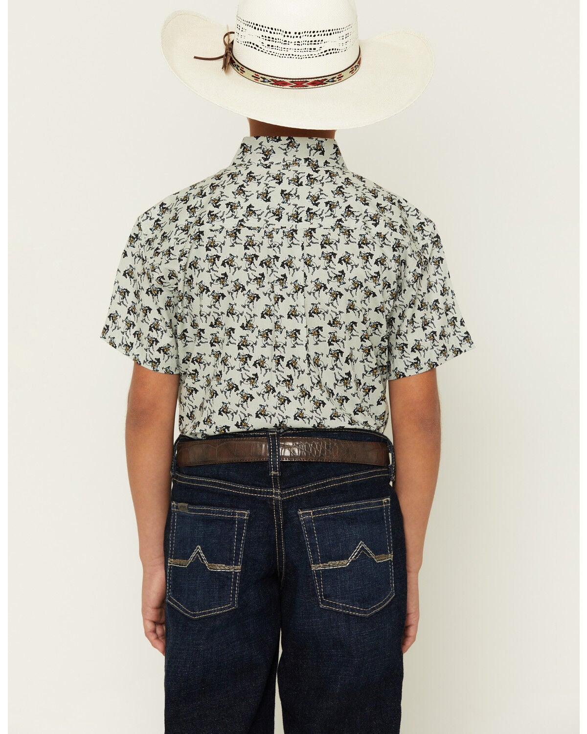 Image #4 - Cinch Boys' Horse Print Short Sleeve Button-Down Western Shirt, Grey, hi-res