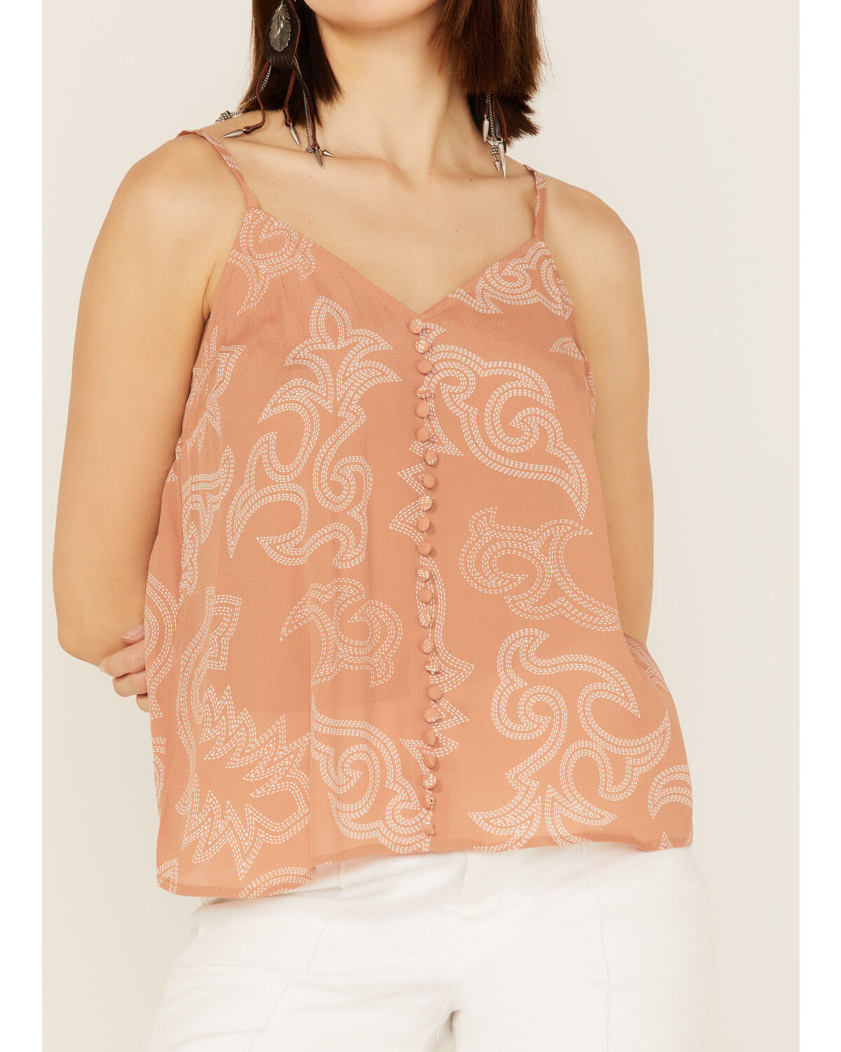 Image #3 - Panhandle Women's Boot Stitch Print Cami, Rose, hi-res